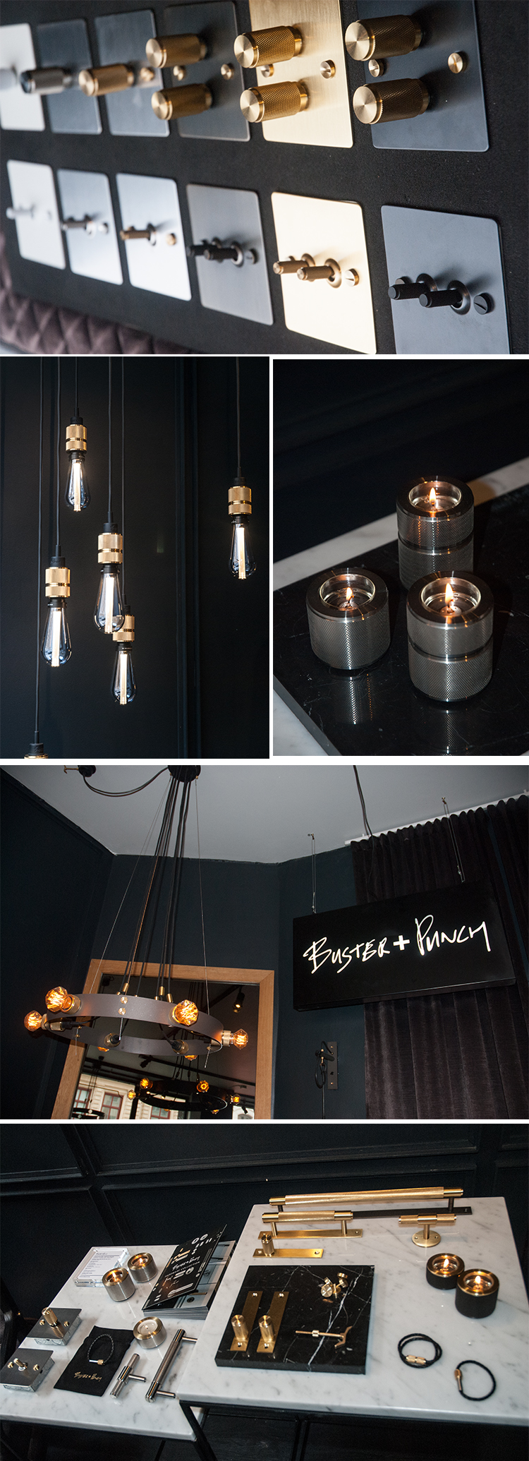 Buster + Punch strömbrytare, dimmer, värmeljushållare, handtag och belysning Foto: Annika Rådlund